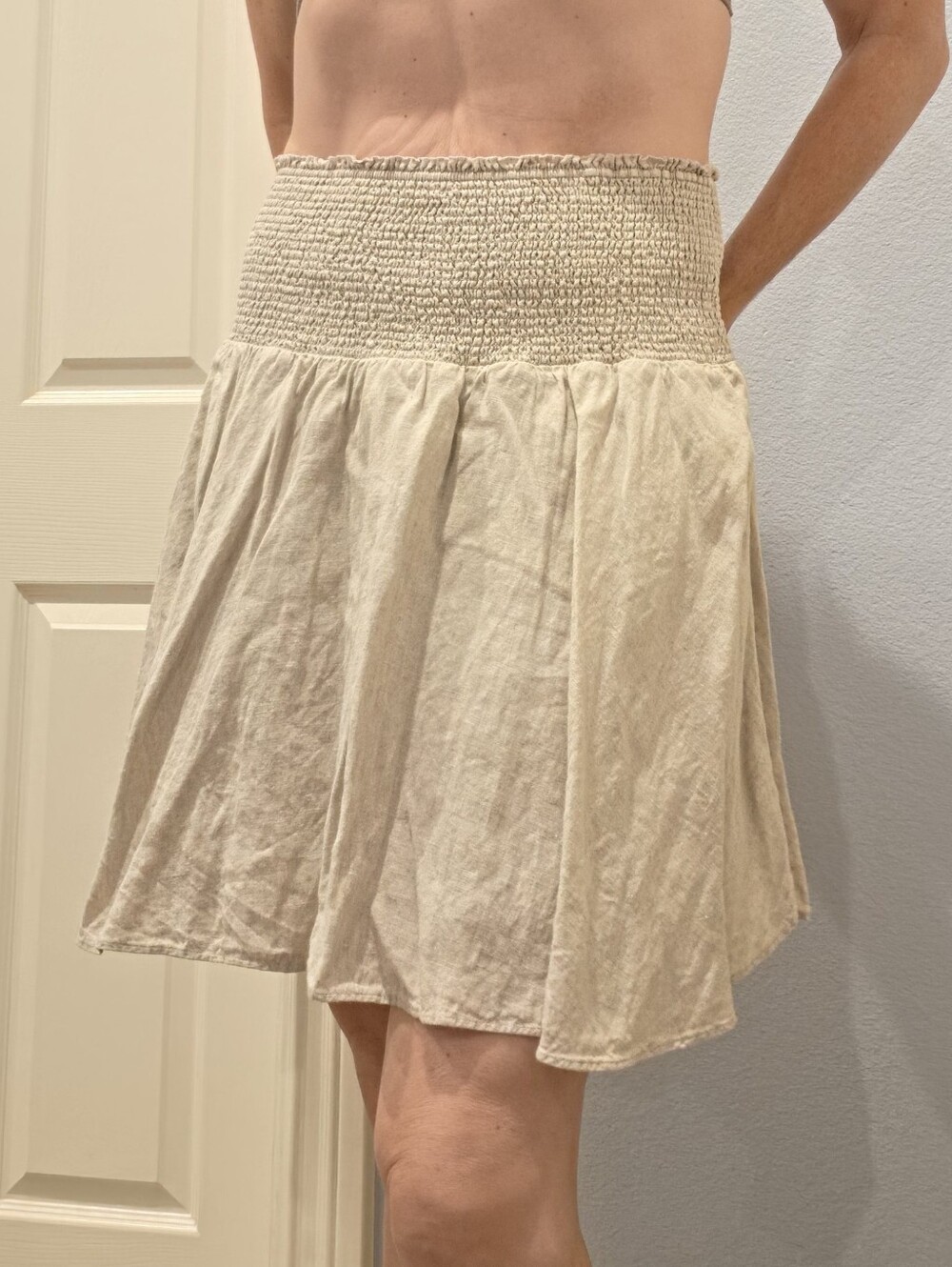 J. Crew Light Khaki Smocked-Waist Circle Skirt W/ Lining